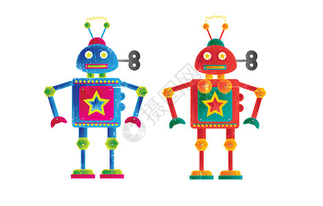 机器人玩具代表性科学插图男性科幻女性绘画背景图片