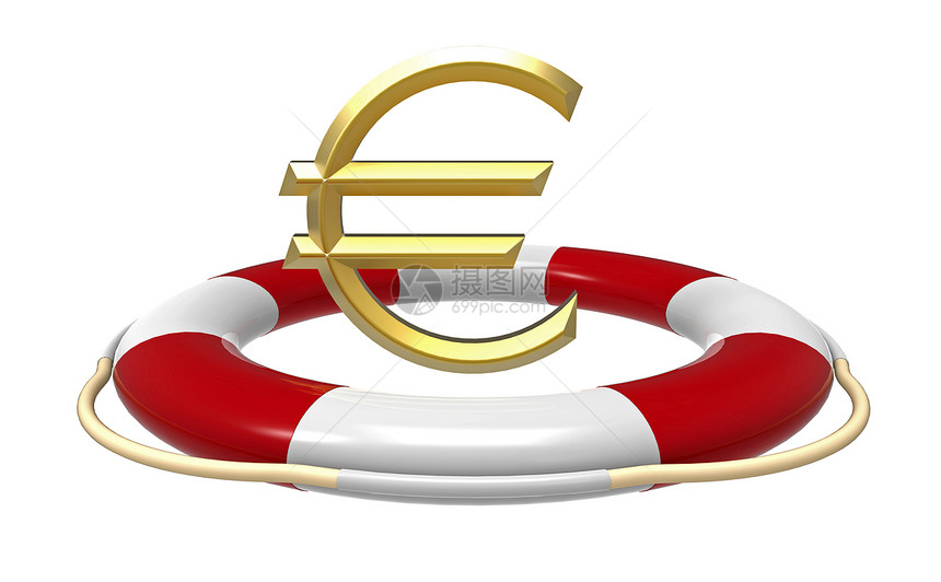 带欧元符号的生命保护符戒指生命环生活白色救生圈环形插图红色稻草货币图片
