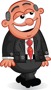 笑商务企业卡通  男士大老板微笑和走路办公室工人男人领导者经理市场工作快乐插图商业插画