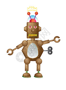 棕色机器人代表性玩具插图数字科学绘画科幻六边形背景图片