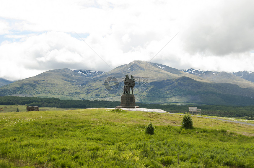 苏格兰高地突击队纪念组织历史多云纪念馆农村雕像青铜旅游释放图片