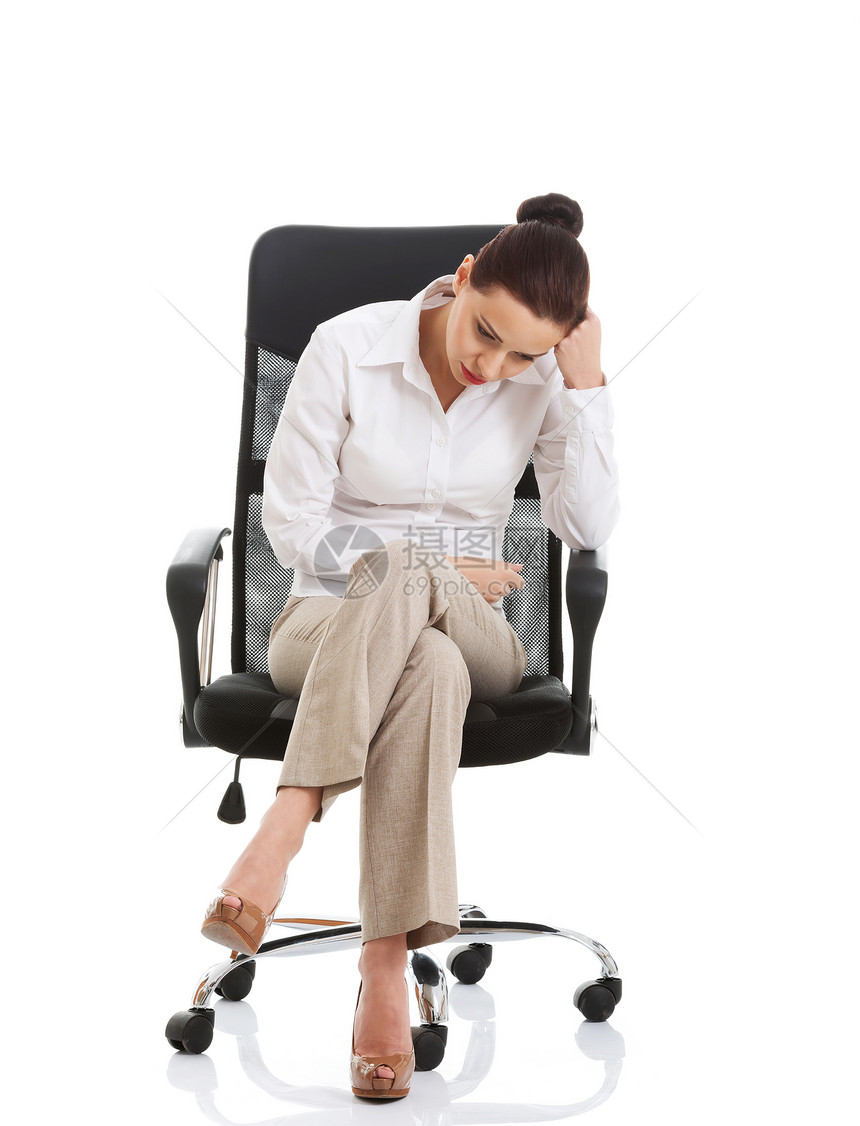 美丽的沙发女商务人士坐在椅子上秘书工作正装人士耳机管理人员公司成功麦克风桌子图片