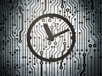 时间概念 带时钟的电路板背景木板技术白色年表小时芯片数据手表展示背景图片