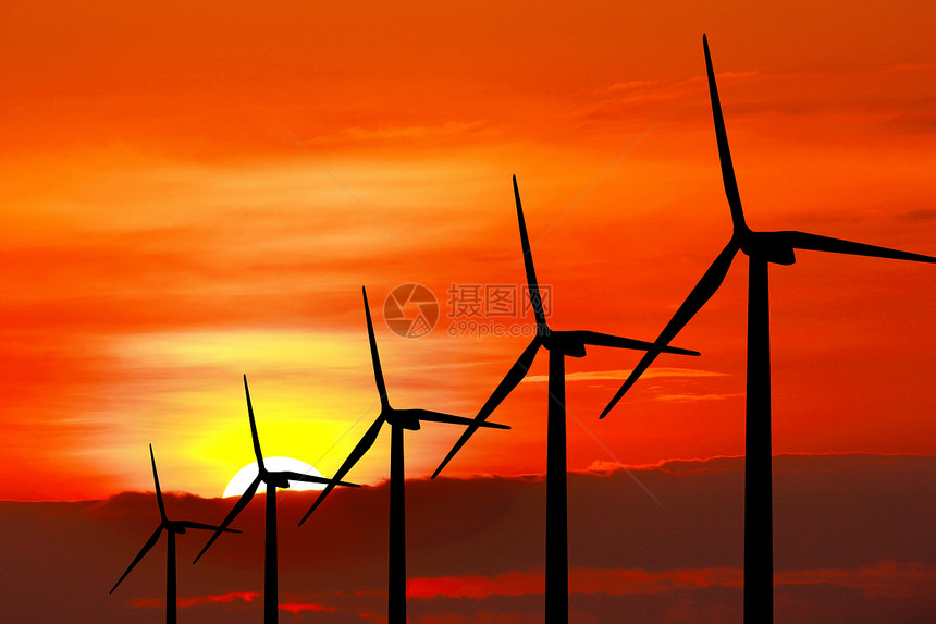 风力涡轮机坡度发电机创新力量车站橙子日出金属日落天空图片