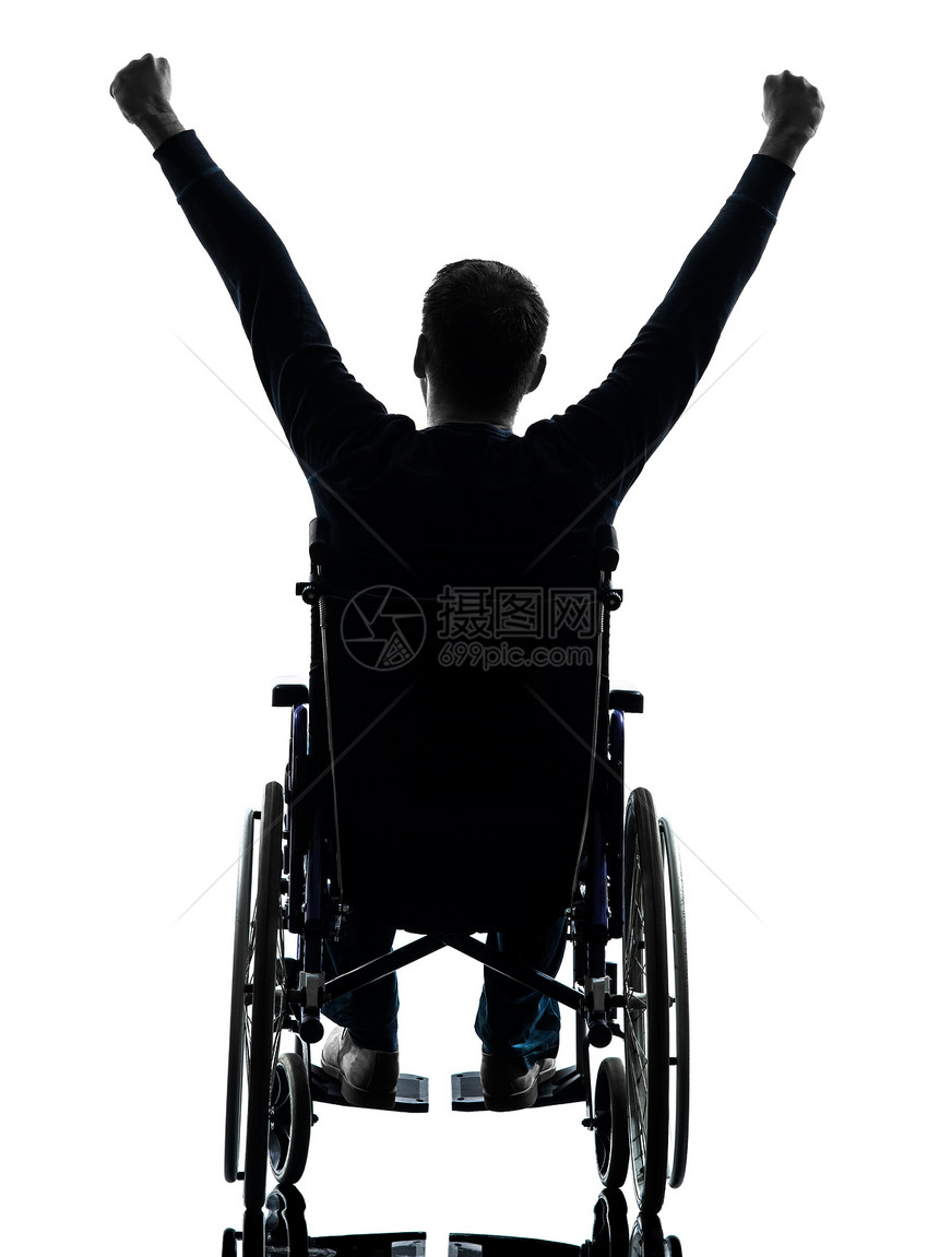 残疾人用轮轮椅双影带举起的手臂图片