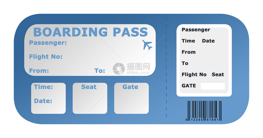 飞机登机牌运输蓝色时间旅行优惠券插图图形化图片