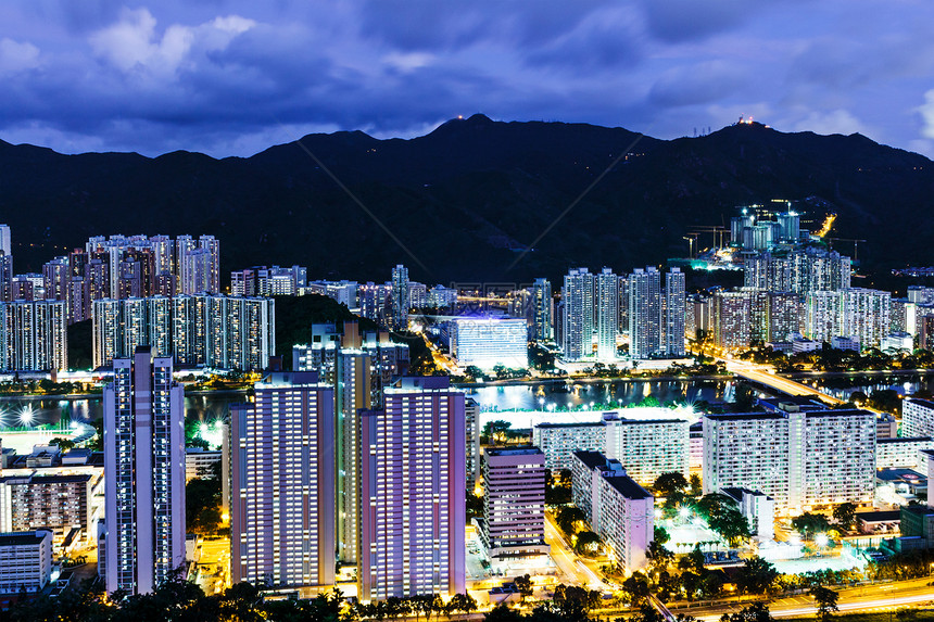 香港市晚上住宅商业金融爬坡建筑风景摩天大楼公司景观场景图片