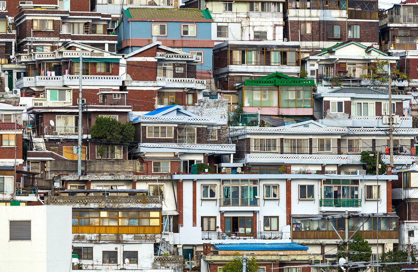 首尔住宅区建筑学住宅公寓房子贫民窟窗户市中心城市景观人口图片