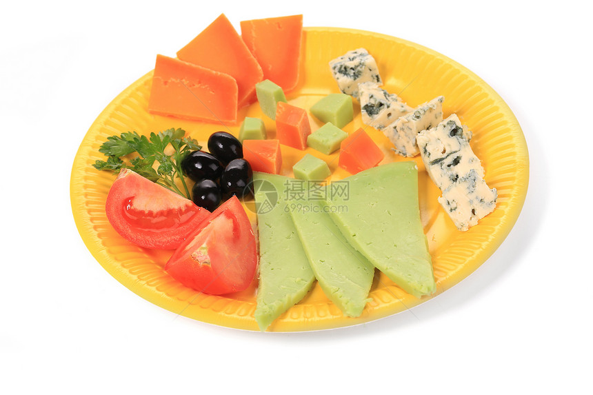 黄盘上的各种奶酪白色小吃大理石食物美食模具早餐木头蓝色盘子图片