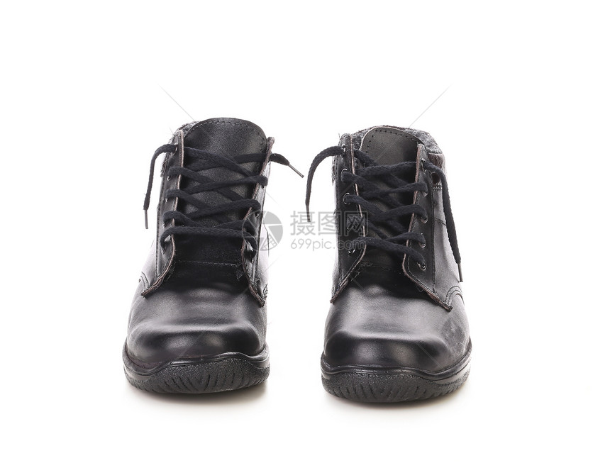 黑色男人的靴子 前视线远足工作蕾丝旅游工人运动鞋类崎岖安全几个月图片