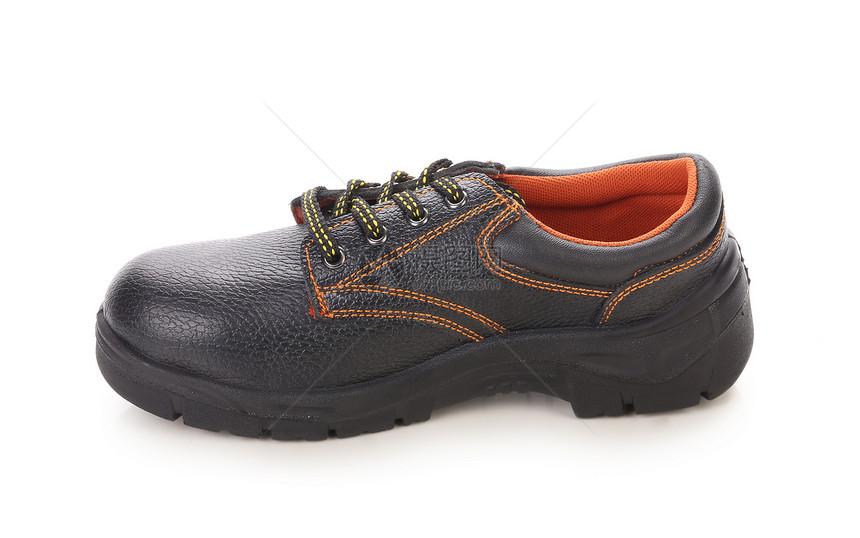 黑男人的靴子和橙色缝合远足崎岖运动蕾丝工作跑步工人鞋带橙子橡皮图片