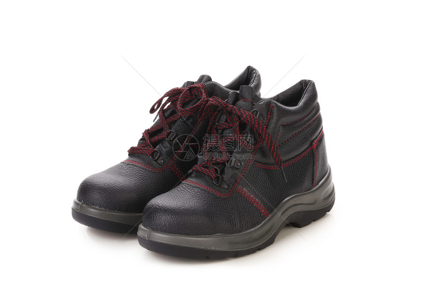 黑色男子的靴子和红色蕾丝几个月跑步衣服活动男人远足安全皮革工人旅游图片