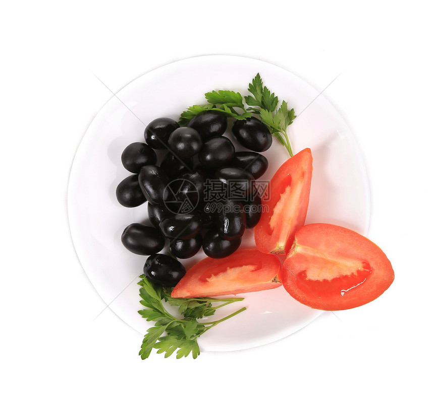 黑橄榄加西红柿和鹦鹉食物香菜蔬菜绿色国家罐装黑色沙拉草本植物红色图片