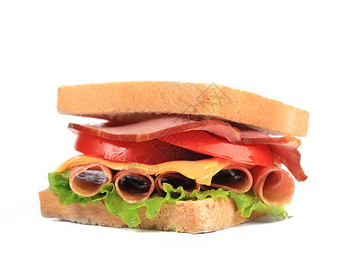 新鲜和美味的三明治特写小吃垃圾种子面包食物沙拉家禽火腿蔬菜熏制背景图片