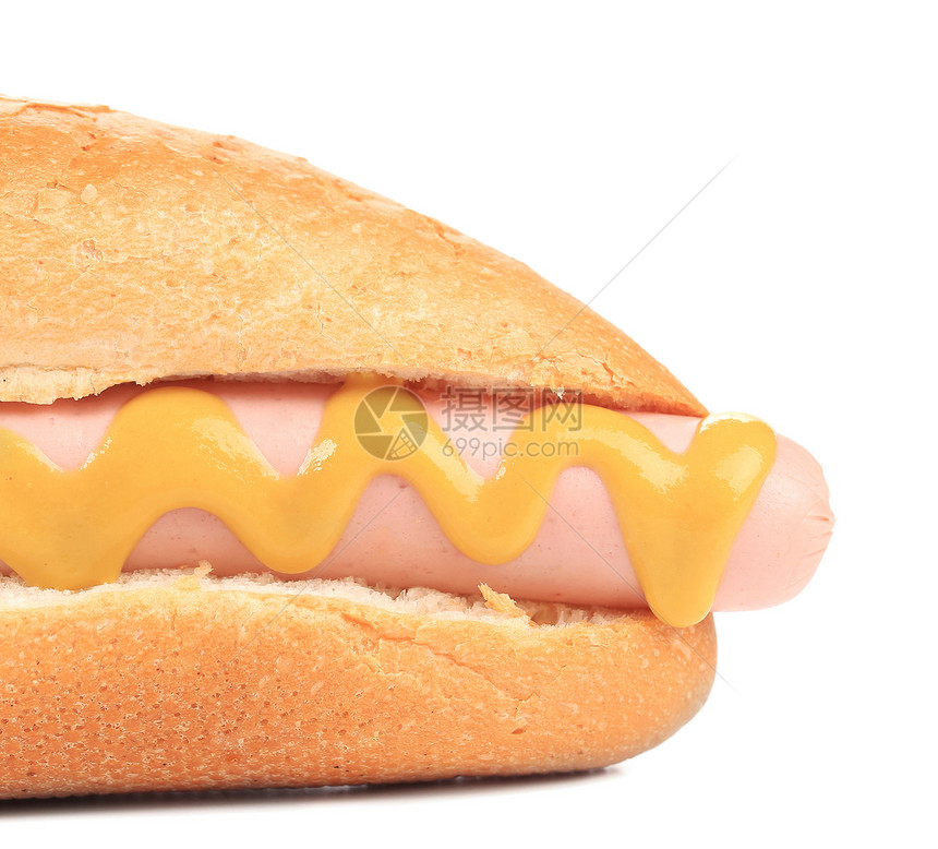 热狗贴近加芥末酱包子食物香肠面包生活图片