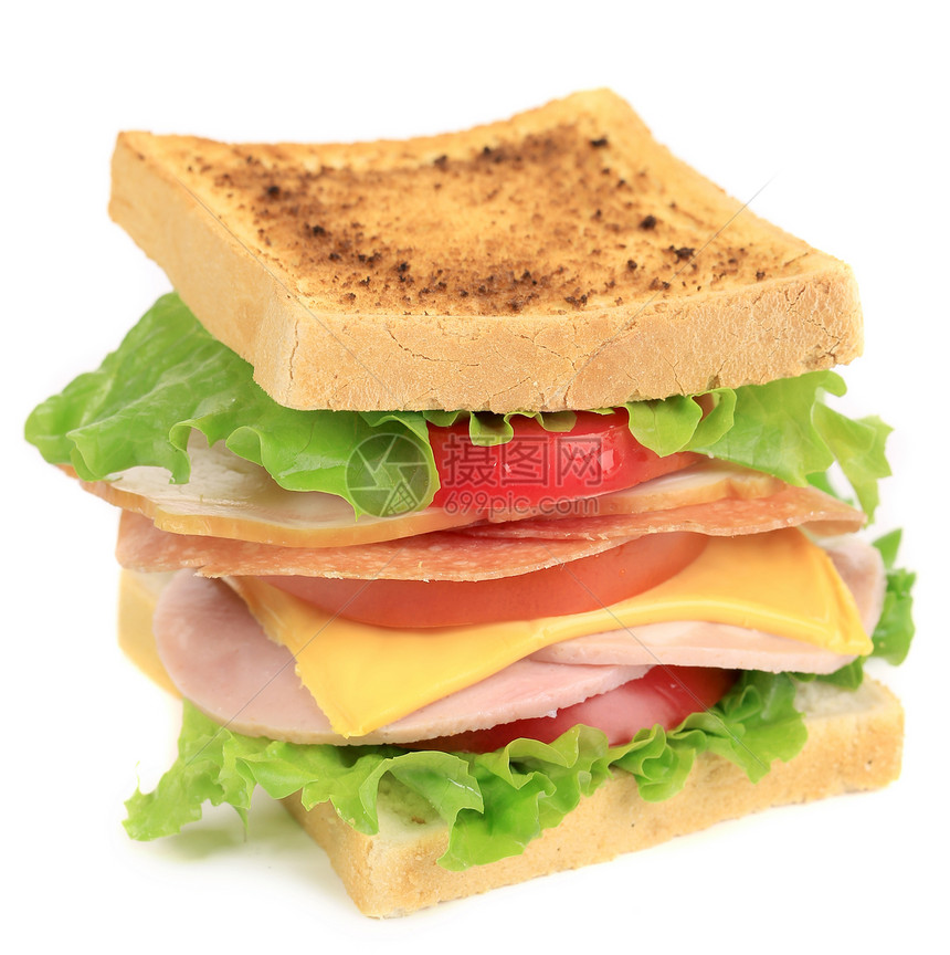 三明治加番茄和奶酪午餐胸部早餐小吃食物面包美食黄瓜青菜火腿图片