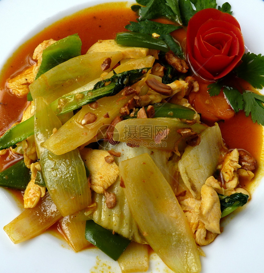 越南有蔬菜的养鸡组织洋葱盘子面条烹饪坚果沙拉美食饮食橙子草本植物图片
