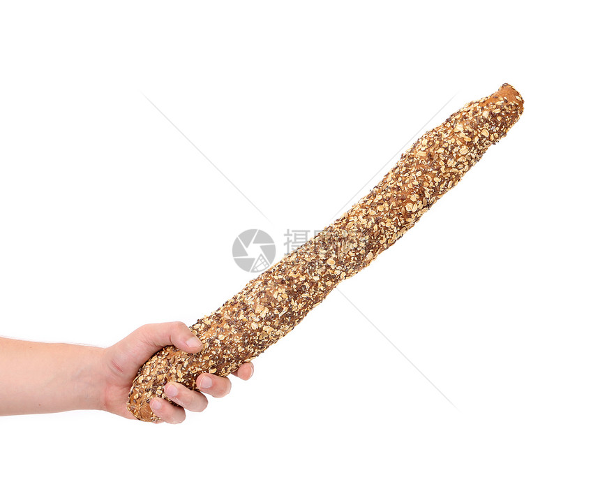 手握着长长的面包种子棕色早餐糖类生活美食包子食物面粉水平图片