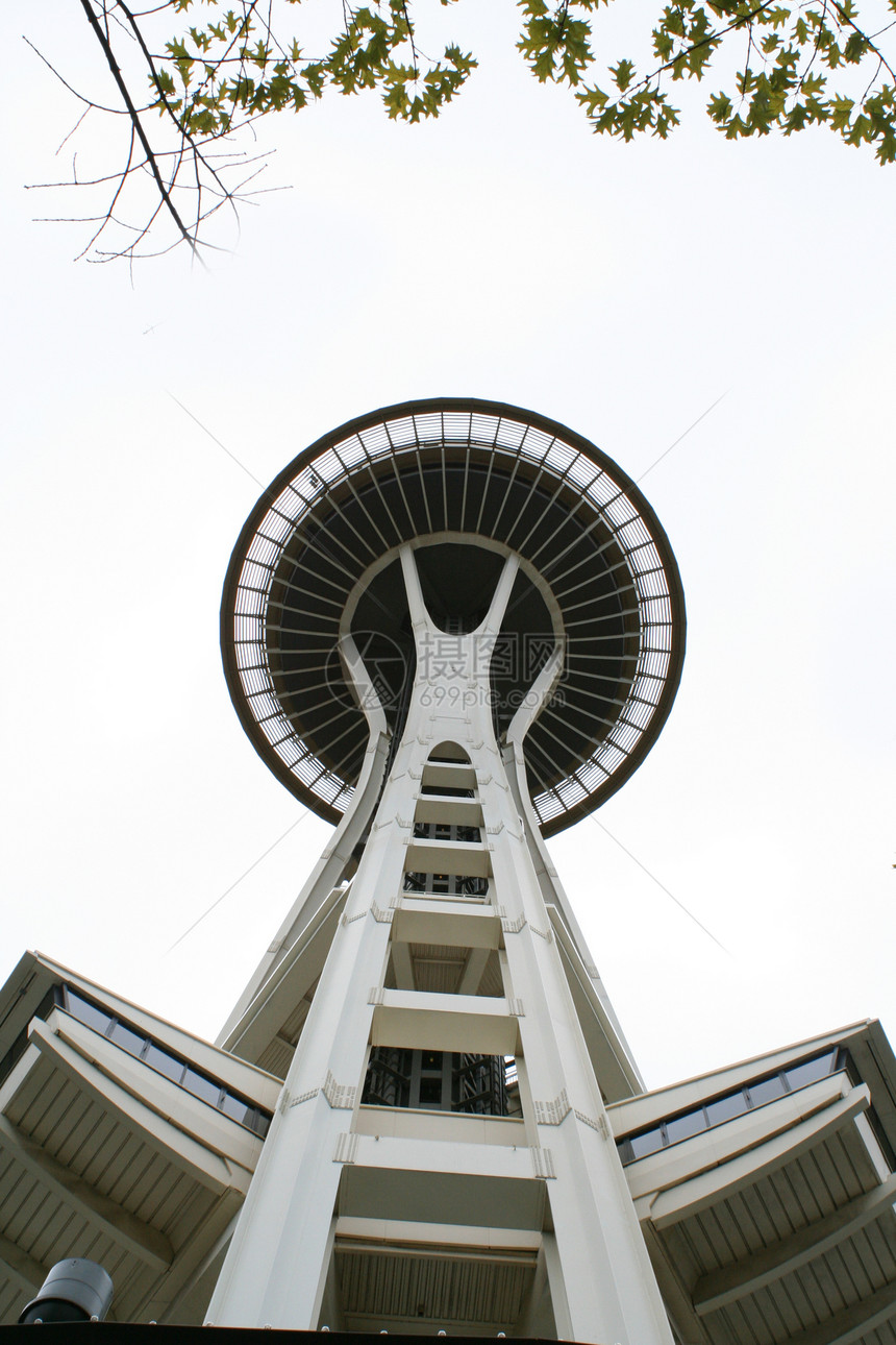 西雅图的空间针高架圆形建筑建筑学地标黑色扫描黑与白电影观景台图片