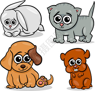漫画可爱宠物动物组背景图片