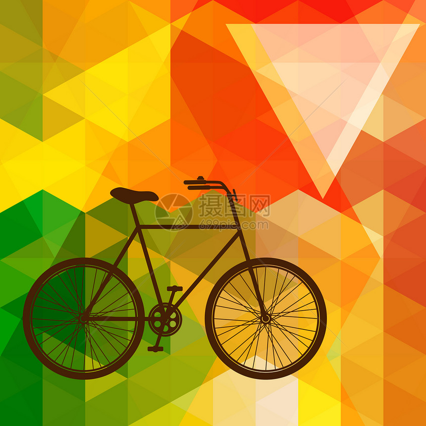 一辆旧自行车的轮椅 在色彩多彩的马赛克背景疯狂图片
