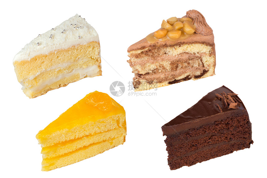 白上孤立的蛋糕甜点可可橙子坚果椰子白色奶油食物图片