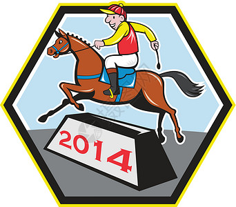 2014年马匹年 赛马骑士跳跃卡通背景图片