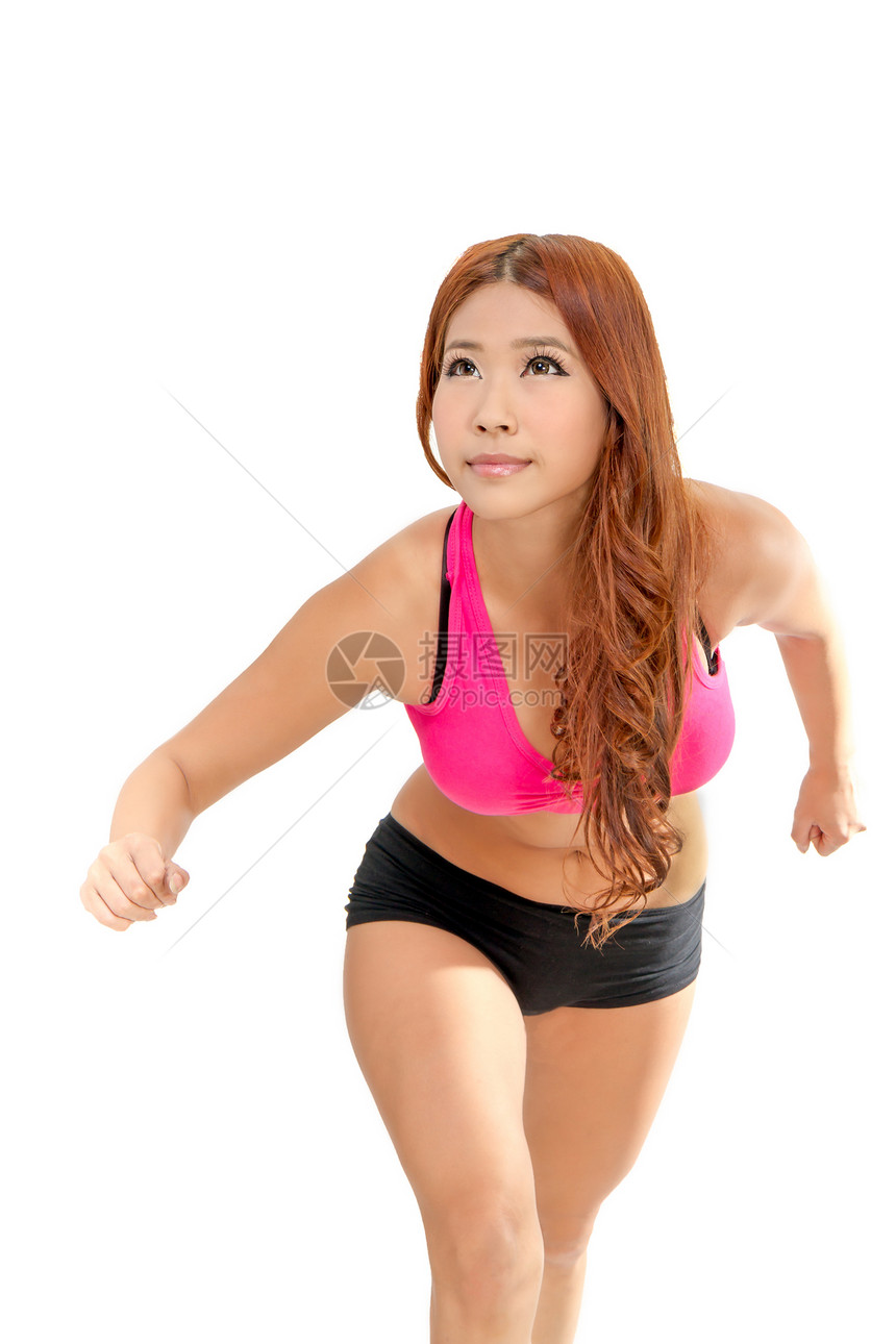 美丽的亚裔女性运动跑步慢跑者减肥健身房重量节食身体运动员慢跑成人图片