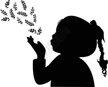 短发小女孩头像一个孩子吹出叶子 环影矢量图标儿童女性个人马尾辫黑色侧脸绘画资料轮廓设计图片