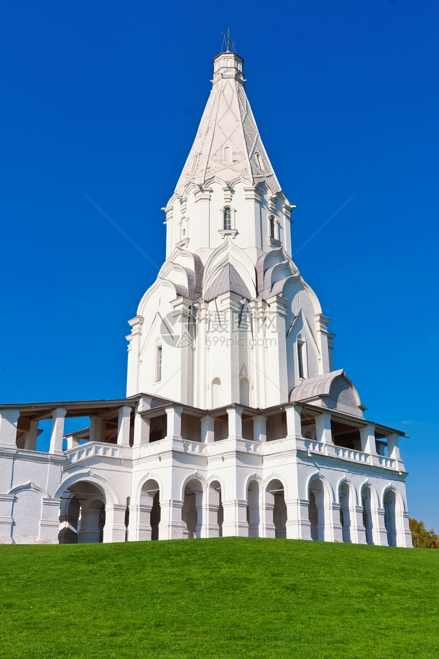 Kolomenskoe教堂教会蓝色白色博物馆天空文化建筑建筑学大教堂绿色历史图片