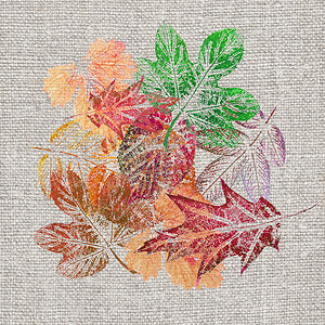 叶子 画在画布上植物亚麻森林框架木头纺织品染料艺术品绘画装饰品背景图片