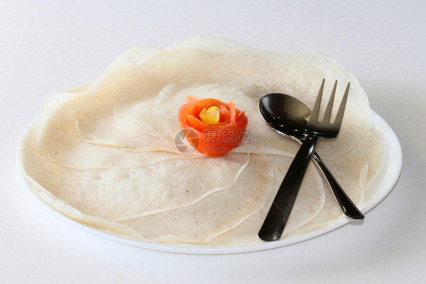 印度早餐Thosai盘子菜盘道彩勺子米粉图片