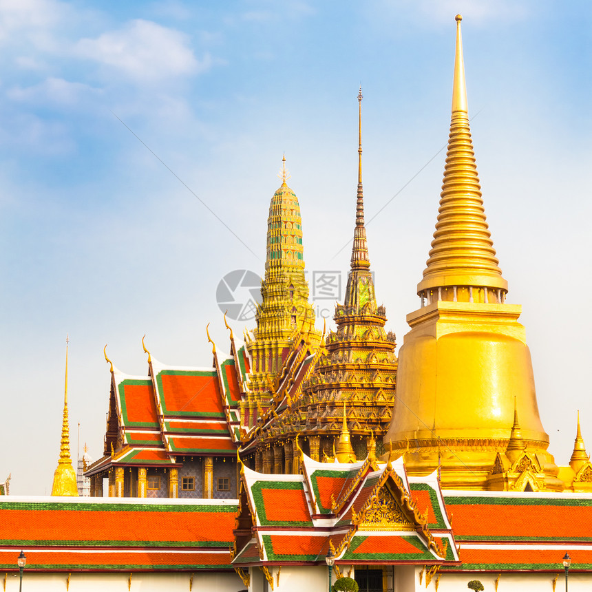 泰国 曼谷 法拉科夫寺庙文化寺庙建筑蓝色宝塔建筑学雕像天空金子旅行图片