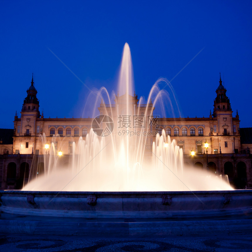 西班牙塞维利亚埃斯潘广场旅游建筑学公园历史喷泉建筑装饰品城市纪念碑寺庙图片