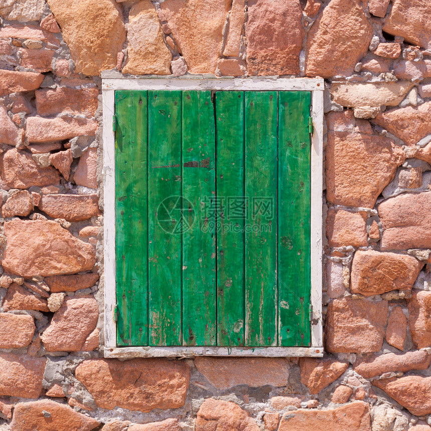 旧绿窗风化正方形棕色材料木头历史性快门建筑学石头乡村图片