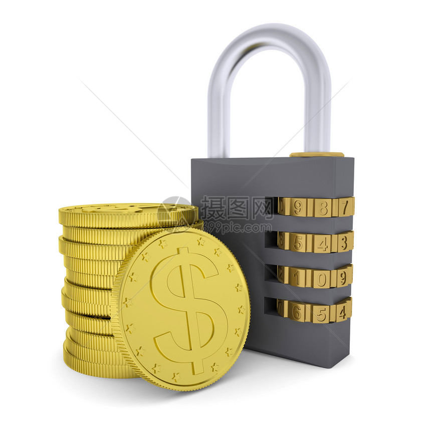 黄金和组合锁定金美元解决方案保险密码保障代码秘密财富安全成功图片