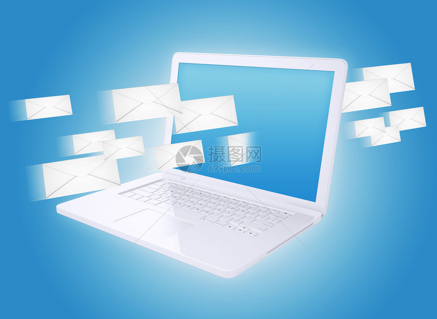 许多信封和膝上型电脑邮政按钮数据网络技术互联网电子邮件蓝色笔记本危险图片