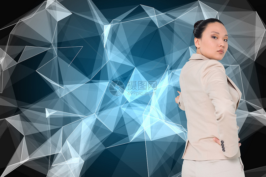 Asian商业女商务人士的复合形象未来派女性套装数字推介会商务公司女士手势白色图片