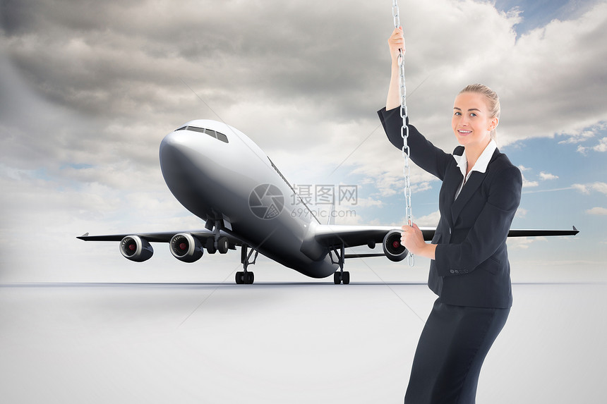 商业妇女一连串拉链的复合形象着陆旅游商务牵引头发航班套装绘图职业飞机图片
