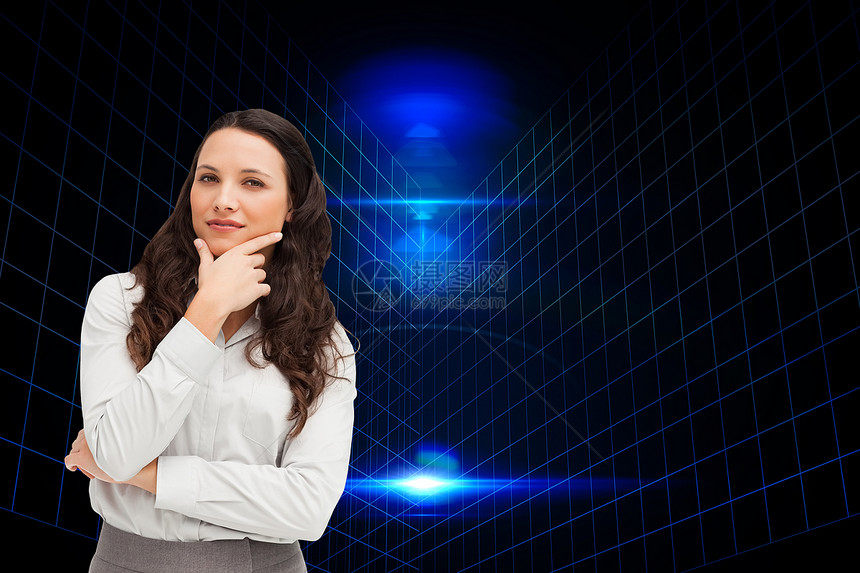 商业妇女形象的复合形象微笑人士火花计算机棕色黑色数字商务技术网格图片