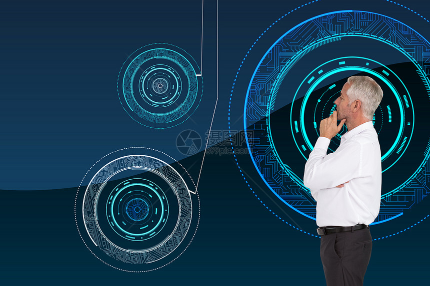 深思熟虑的商务人士形象综合图象下巴技术计算男性电路板蓝绿色圆圈职业商务思维图片