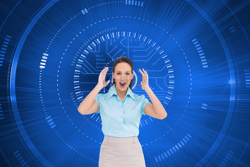 令人惊讶的时尚女商务人士形象综合图象计算机计算商务蓝色拨号头发女性衬衫技术商业图片