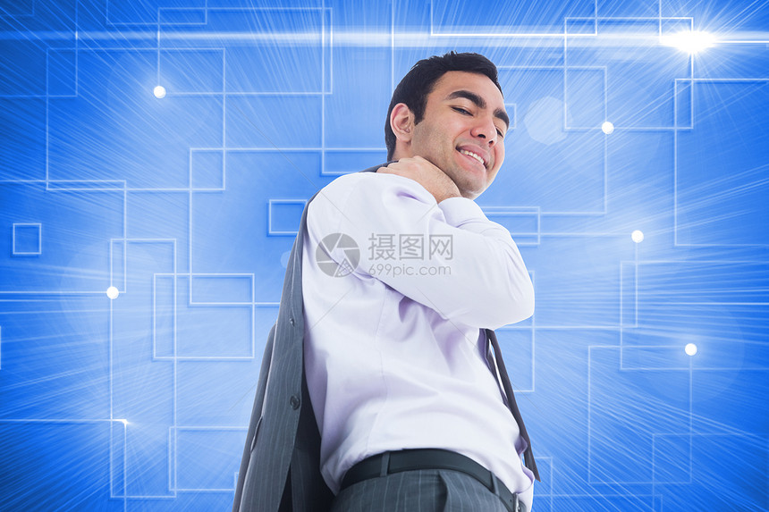 笑笑的商务人士站立的复合形象绘图职业联锁短发领带未来派人士衬衫计算机夹克图片