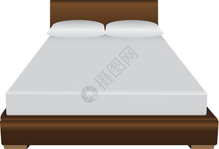 双人床风格插图床单座位枕头白色装饰休息闲暇棕色背景图片