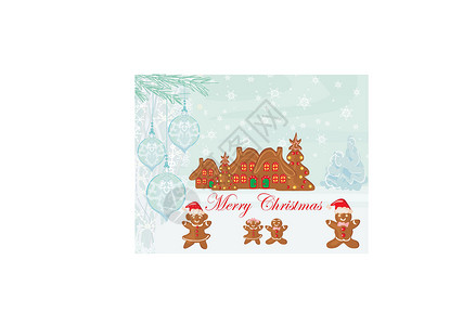 圣诞卡 有姜饼和有趣的风景饼干女孩插图建筑物框架房屋男生面包城市糖果背景图片