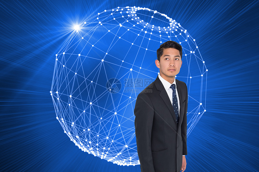 严肃的亚洲商务人士综合形象 是严重的亚洲商务人士职业公司连接计算机棕色夹克线条商务短发绘图图片