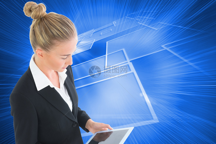 持有平板牌的女商务人士的综合形象职业触摸屏商务女士绘图屏幕数字未来派电脑白色图片