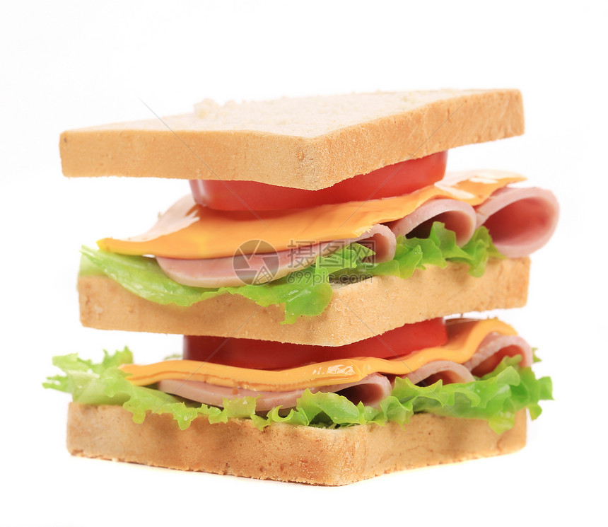 三明治加培根和蔬菜面包食物火腿熏制小吃芝麻垃圾家禽种子沙拉图片