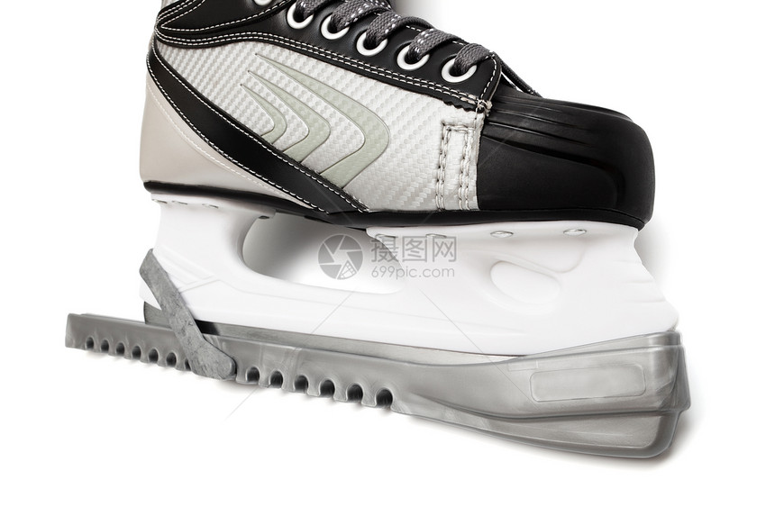 现代滑冰鞋刀刃休闲黑色塑料曲棍球水平溜冰场白色剃刀鞋带图片