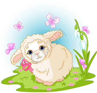 羊蝴蝶排复活节羊羔夹子免版税粉色季节植物横幅羊肉丝带农场艺术插画